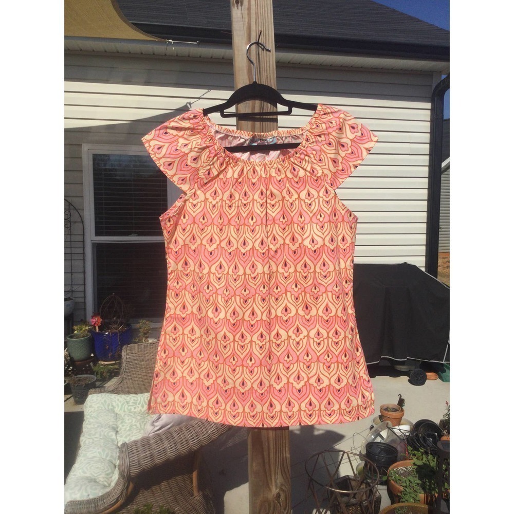 Holly and the hound‎ womens short sleeve shirt medium stretch orange pink cotton